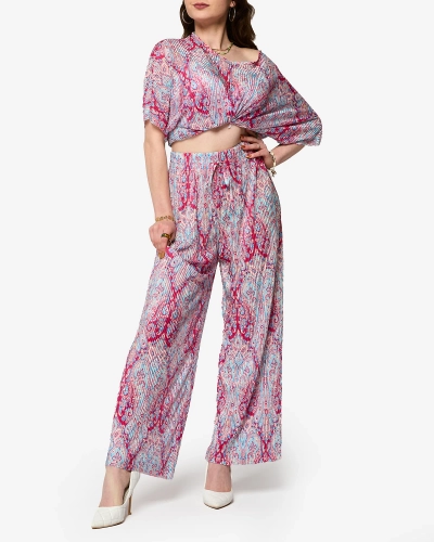 Fuchsia-blue ribbed women's set with print- Clothing