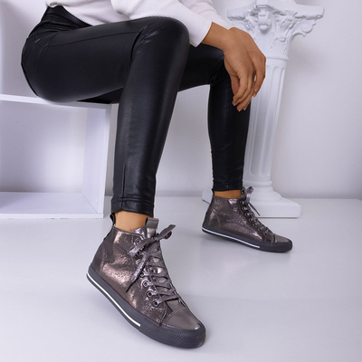 OUTLET High shimmering women's sneakers in a graphite color Interiaq - Footwear