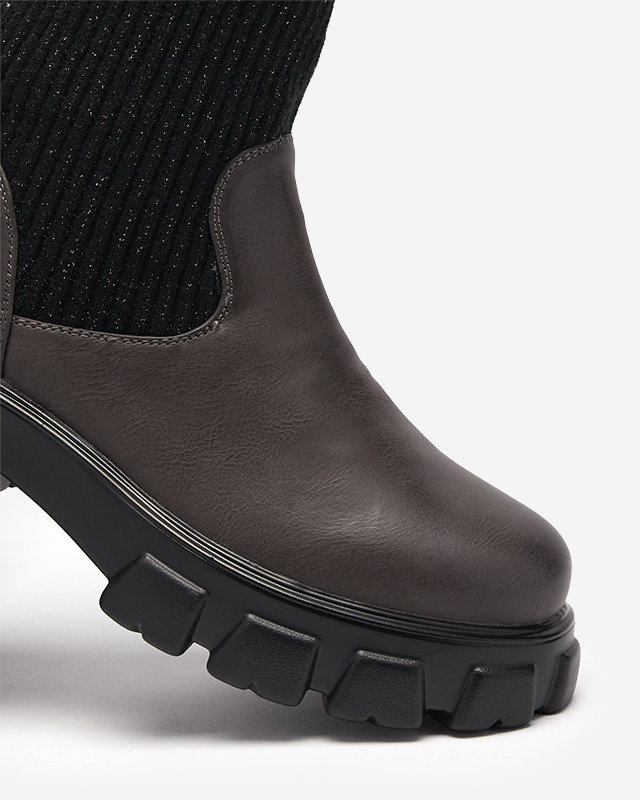 Black and brown high slip boots for women Alerpi- Footwear