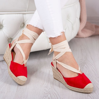 Red espadrilles on a wedge with Margaretta binding - Footwear 1