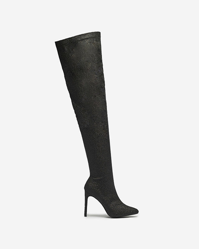 OUTLET Black women's over-the-knee boots with glitter Qesda- Footwear