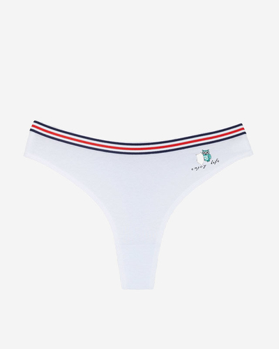 Women's white thong with a print - Underwear