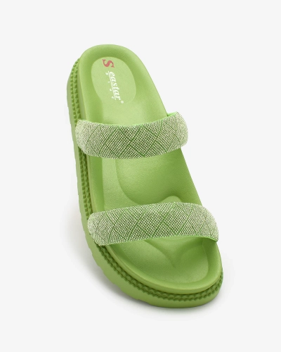 Royalfashion Neon Green Sieviešu biksītes Zirconia Sparkle Sliders
