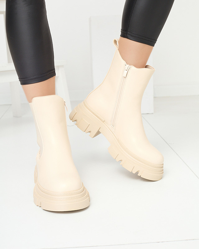 Women's cream-colored flat-heeled boots Gofina - Footwear
