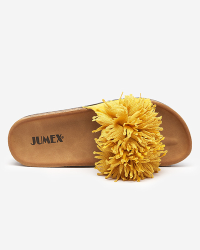 Women's slippers with a fabric ornament in yellow Ailli- Footwear