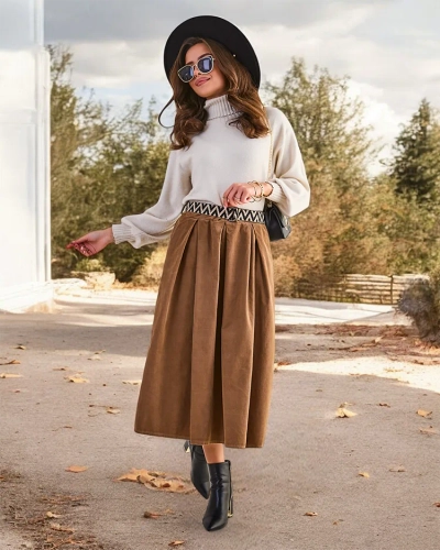 Royalfashion Sieviešu velveta vidēja garuma svārki