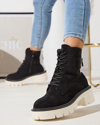 Black women's boots on a low post Savet - Footwear