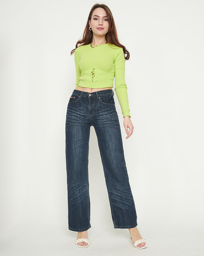Women's navy blue jeans with wider legs - Clothing
