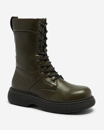 Dark green Ferisis lace-up women's high boots - Footwear
