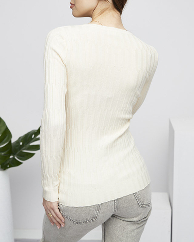 Beige ribbed women's sweater - Clothing