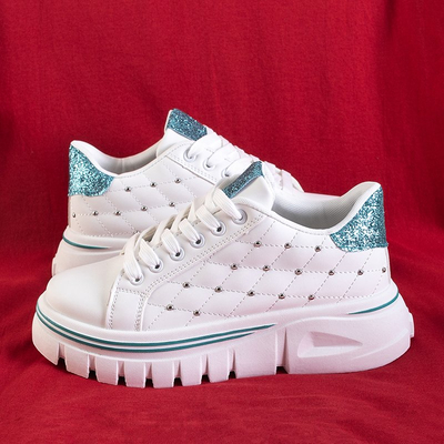 Белые женские кроссовки с зеленой вставкой Jemen