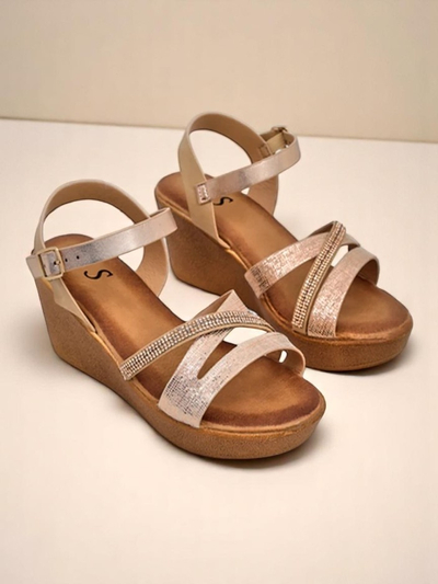 Royalfashion Women's wedge sandals with rhinestones and glitter Eclat