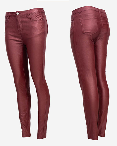 Бордовые женские вощеные брюки - Одежда