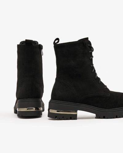 Royalfashion Black eco suede women's bagger boots with chain Azoldi