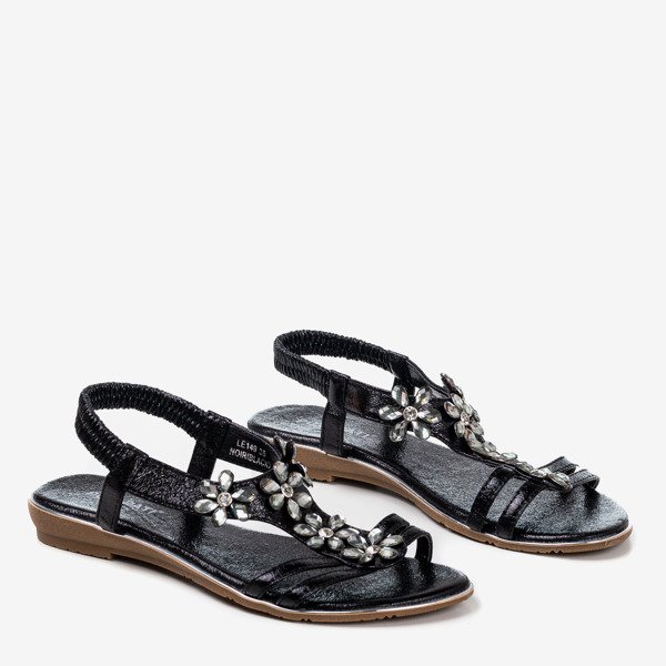 Ladies' black sandals with Crisela crystals - Footwear