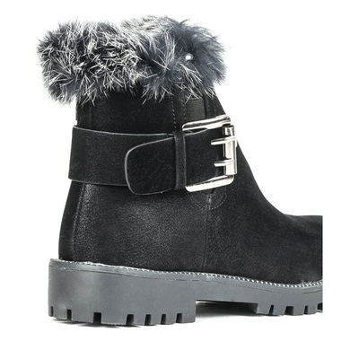 Czarne botki na płaskim obcasie z futerkiem Dalia - Obuwie