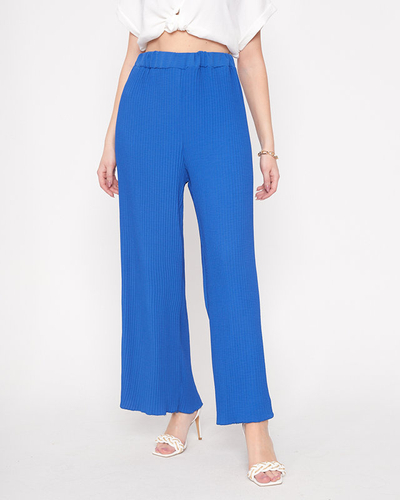 Women's cobalt ribbed wide palazzo trousers - Clothing