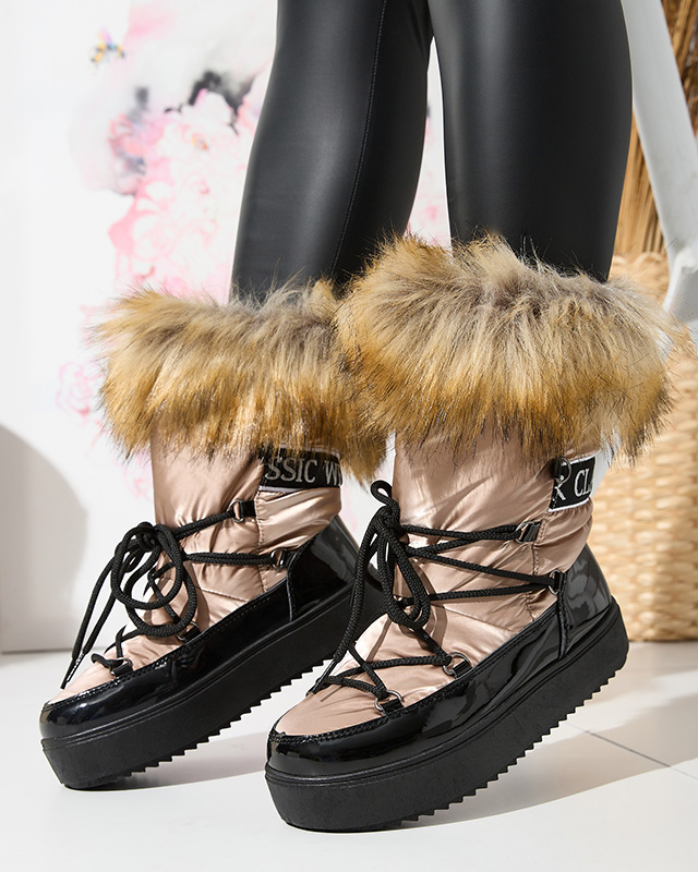 Женские лакированные сапоги-снежки золотисто-розового цвета Fursav- Footwear