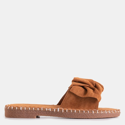 Brown women's flip-flops with bow Bonehas - Footwear
