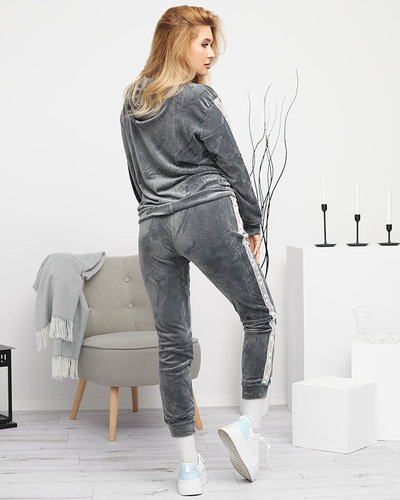 Gray women's tracksuit set with stripes - Clothing