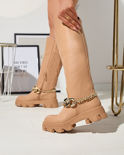 Women's brown boots with a chain Sudzi- Shoes