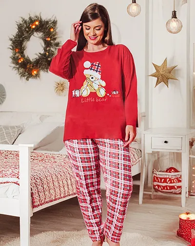 Женские пижамы из хлопка Royalfashion с медведем на Рождество РАЗМЕР ПЛЮС