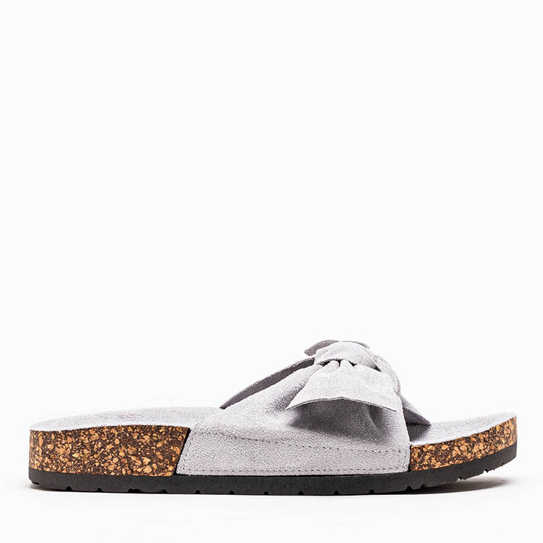 Gray women's slippers with a Sun and Fun bow - Footwear