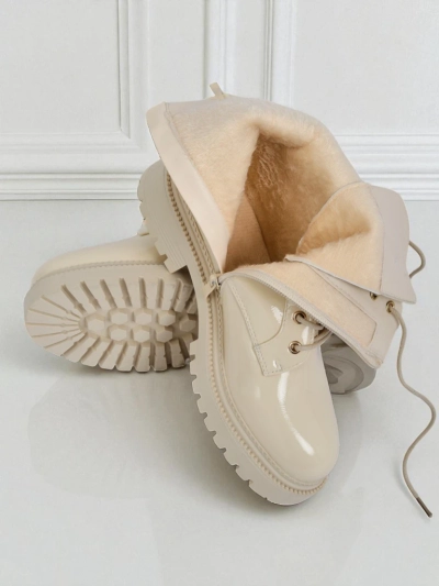 Beige Ariadne eco-leather ankle boots with a zipper, round toe, stylish