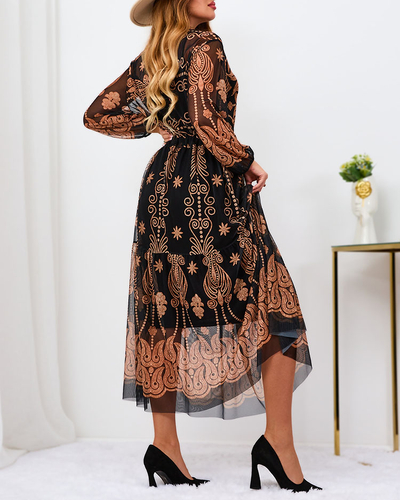 Royalfashion Black and brown mesh floral maxi dress