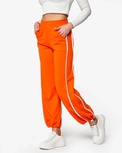 Women's orange wide sweatpants with stripes- Clothing