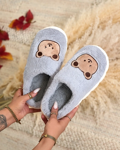 Royalfashion Blue women's fur slippers with teddy bear Hettres