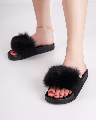 OUTLET Black slippers with fur Nate - Footwear