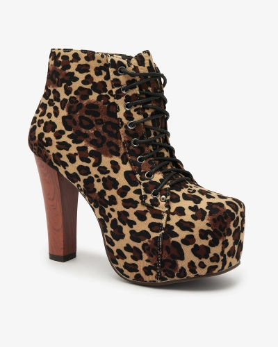 Royalfashion Beige women's high stiletto boots in leopard print Seficone