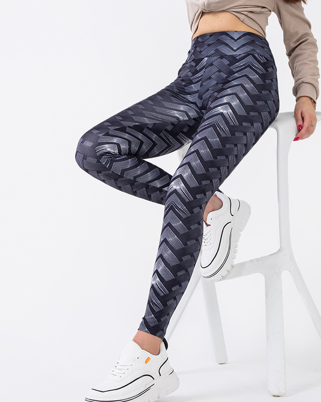 Patterned women's high-waisted black and white leggings - Clothing