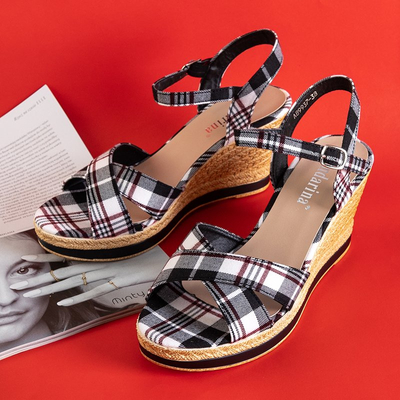 Women's black checkered wedge sandals Luqio - Shoes