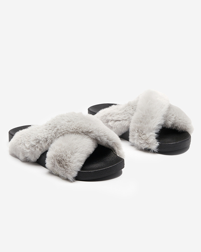 Slippers with fur in gray Mashte - Footwear