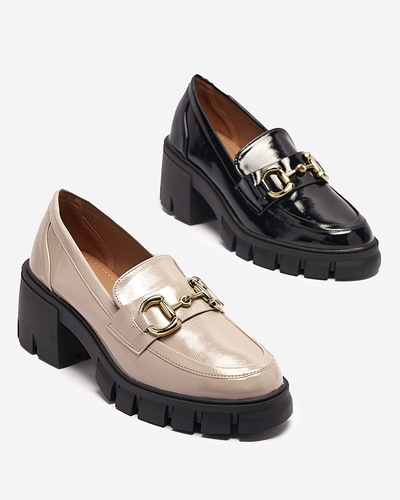 Light brown women's lacquered moccasins with ornament Neriea - Footwear