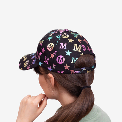 Women's black cap with a visor and multicolored letters - Accessories