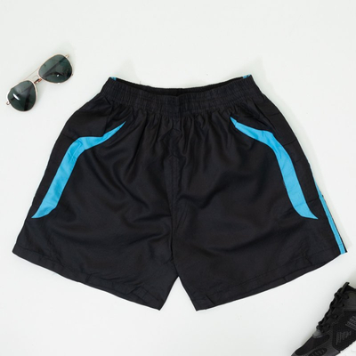 Black men's sports shorts with blue inserts - Clothing