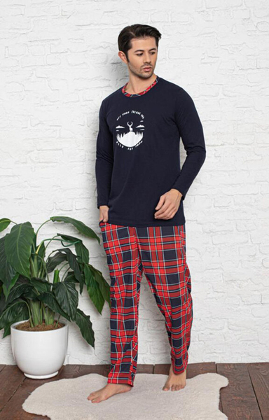 Royalfashion темно-синяя и красная мужская пижама из 2 частей