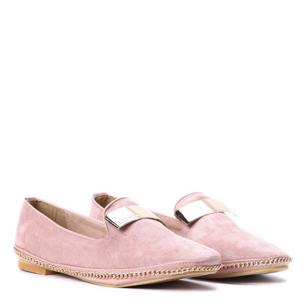 Różowe mokasyny z ozdobną blaszką Ines- Obuwie
