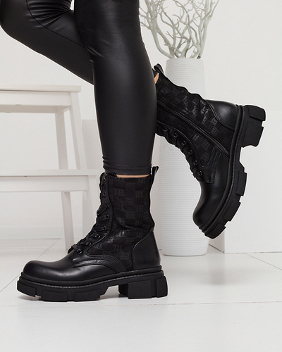Black women's workery boots with Deffpi print - Footwear