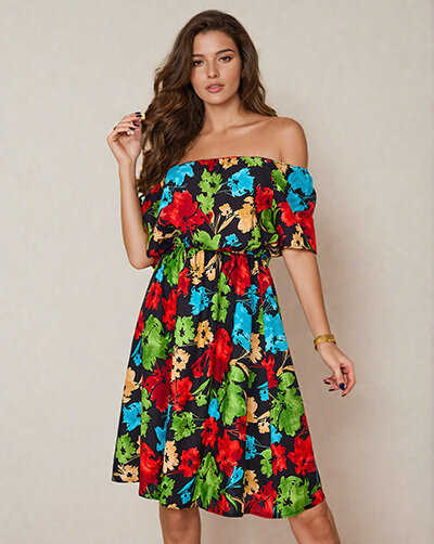 Royalfashion Patterned women's mini dress a'la hiszpanka