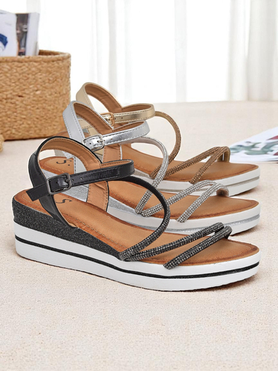 Royalfashion Women’s wedge sandals with rhinestones Ballosa