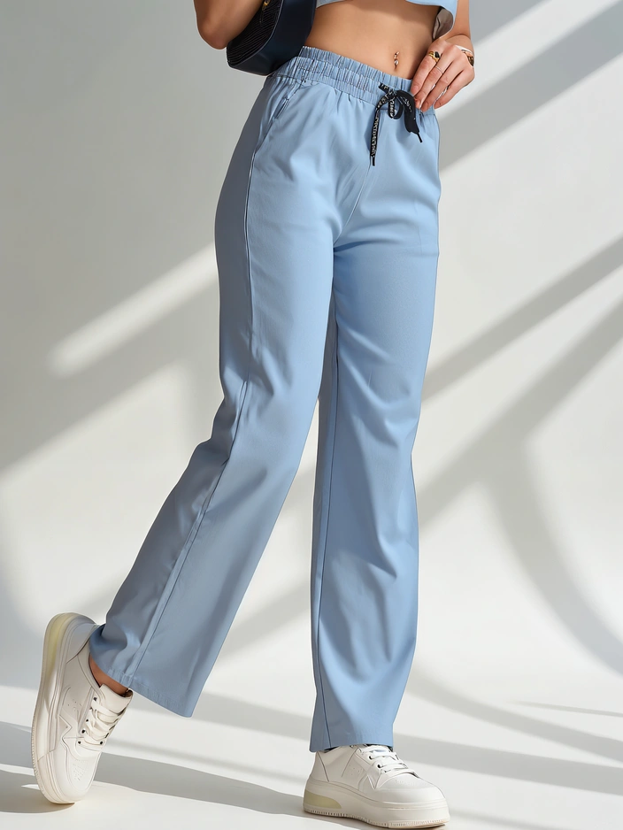Royalfashion Wide women's fabric trousers with cotton