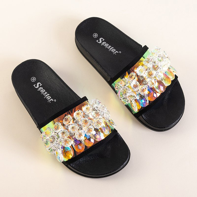OUTLET Black women's sandals with Halpasi stones - Footwear