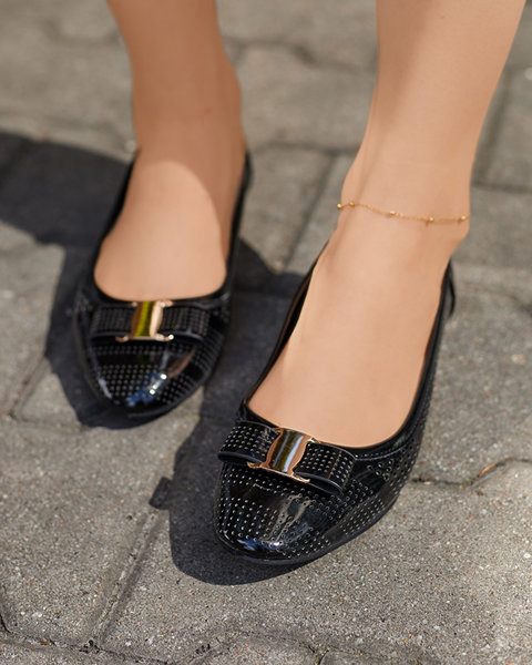 Sieviešu melnas ažūra balerīnas ar bantīti Rumac - Apavi