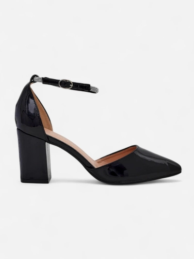 Royalfashion Women's patent leather pumps with a strap adorned with zirconia Furoni