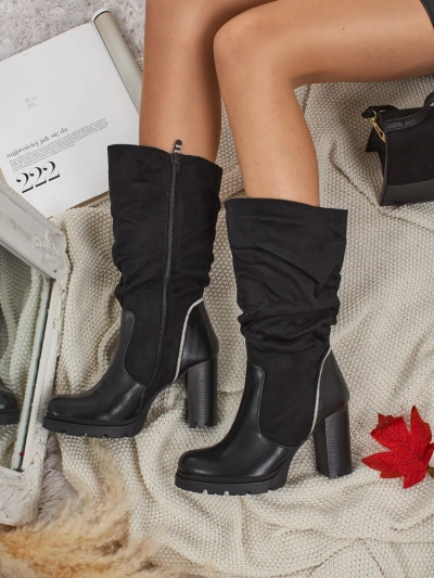 Botki damske eko zamszowe z marszczonum cholewkum Elyndra