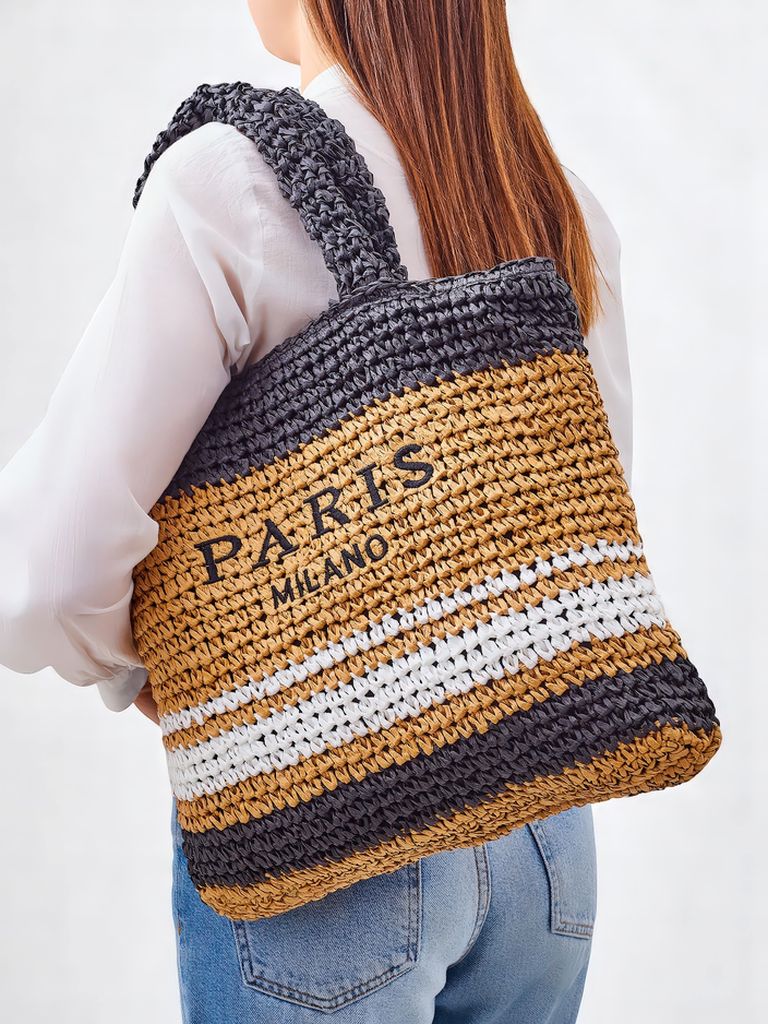 Royalfashion Большая женская соломенная сумка Paris Stripe